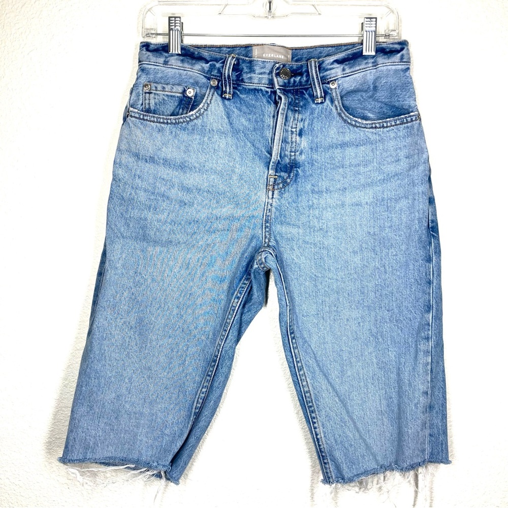 Everlane Women's O-S Boy Friend Cut Off Denim Shorts 27 Light Wash Button Fly
